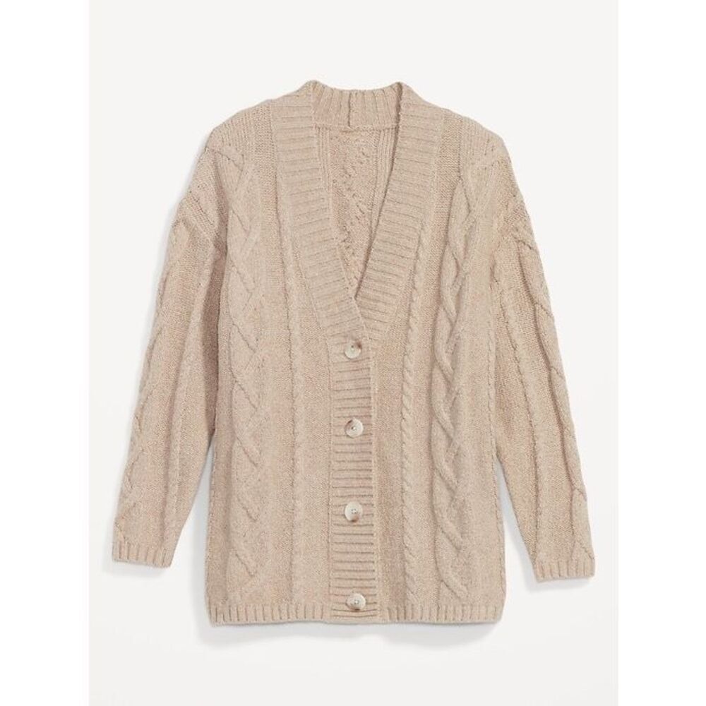 Old Navy Oversized Chunky Cable-Knit Cardigan Sweater Oatmeal Heather Size Large